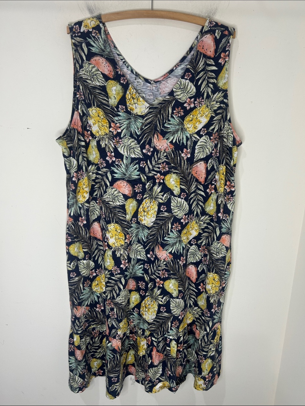 J. JILL Flounced Hem Double V-Neck Tropical Fruit Knit Tank Dress Size XL - Picture 2 of 13